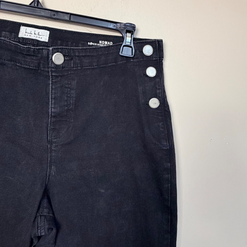 Nicole Miller Womens Nomad Jeans 12 Black Super High Rise Wide Leg Sailor Button - Picture 3 of 10